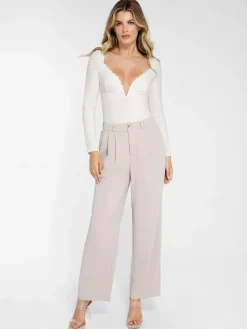 Shapewear Long Sleeve Lace Trim V-Neck Slimming Bodysuit