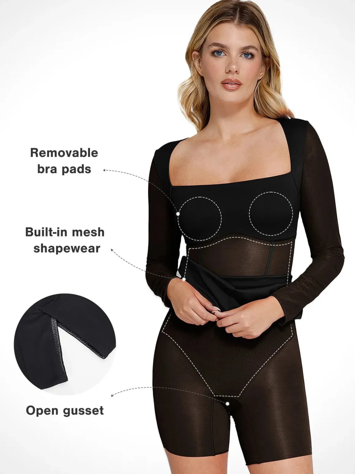 Shapewear Long Sleeve Mesh Inset Bodycon Midi Dress