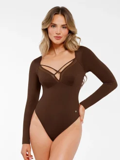 Shapewear Long Sleeve Mesh Inset Tummy Control Bodysuit