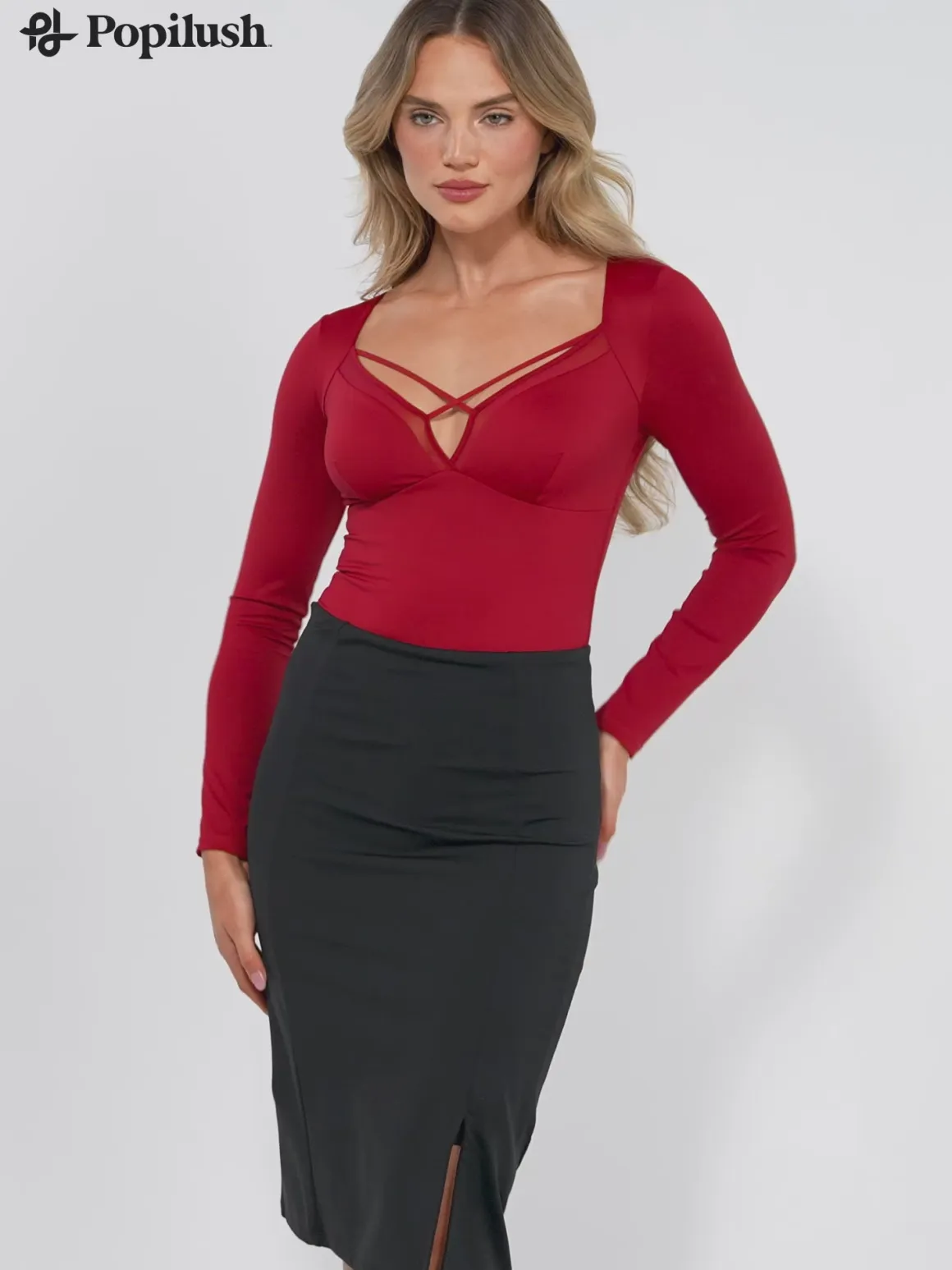 Shapewear Long Sleeve Mesh Inset Tummy Control Bodysuit