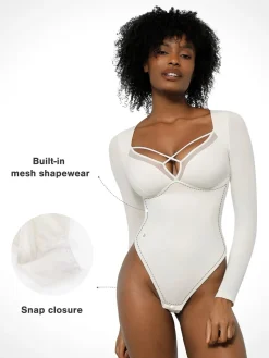 Shapewear Long Sleeve Mesh Inset Tummy Control Bodysuit