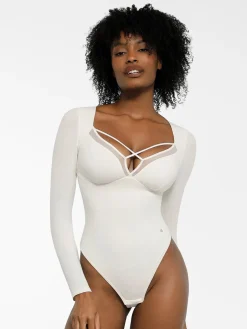 Shapewear Long Sleeve Mesh Inset Tummy Control Bodysuit