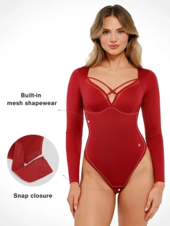 Shapewear Long Sleeve Mesh Inset Tummy Control Bodysuit