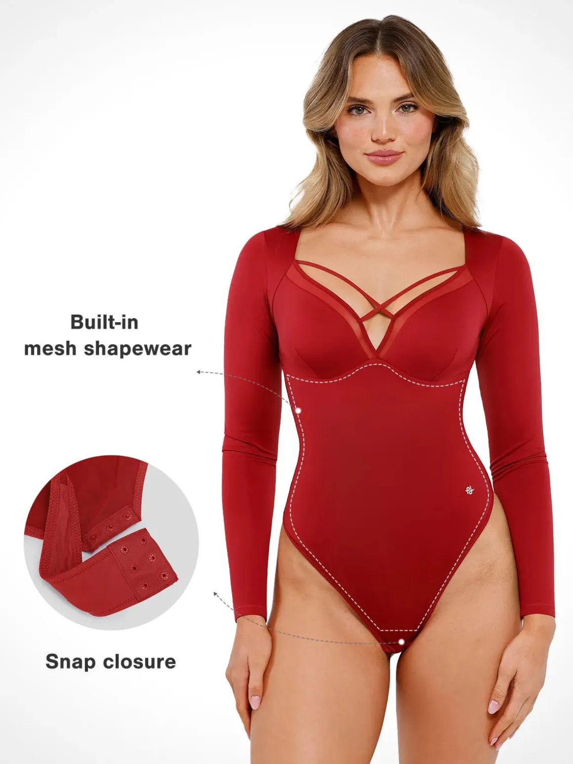 Shapewear Long Sleeve Mesh Inset Tummy Control Bodysuit