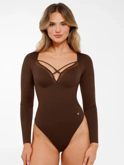 Shapewear Long Sleeve Mesh Inset Tummy Control Bodysuit