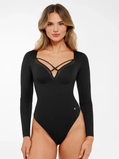 Shapewear Long Sleeve Mesh Inset Tummy Control Bodysuit