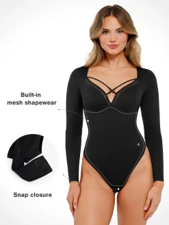 Shapewear Long Sleeve Mesh Inset Tummy Control Bodysuit