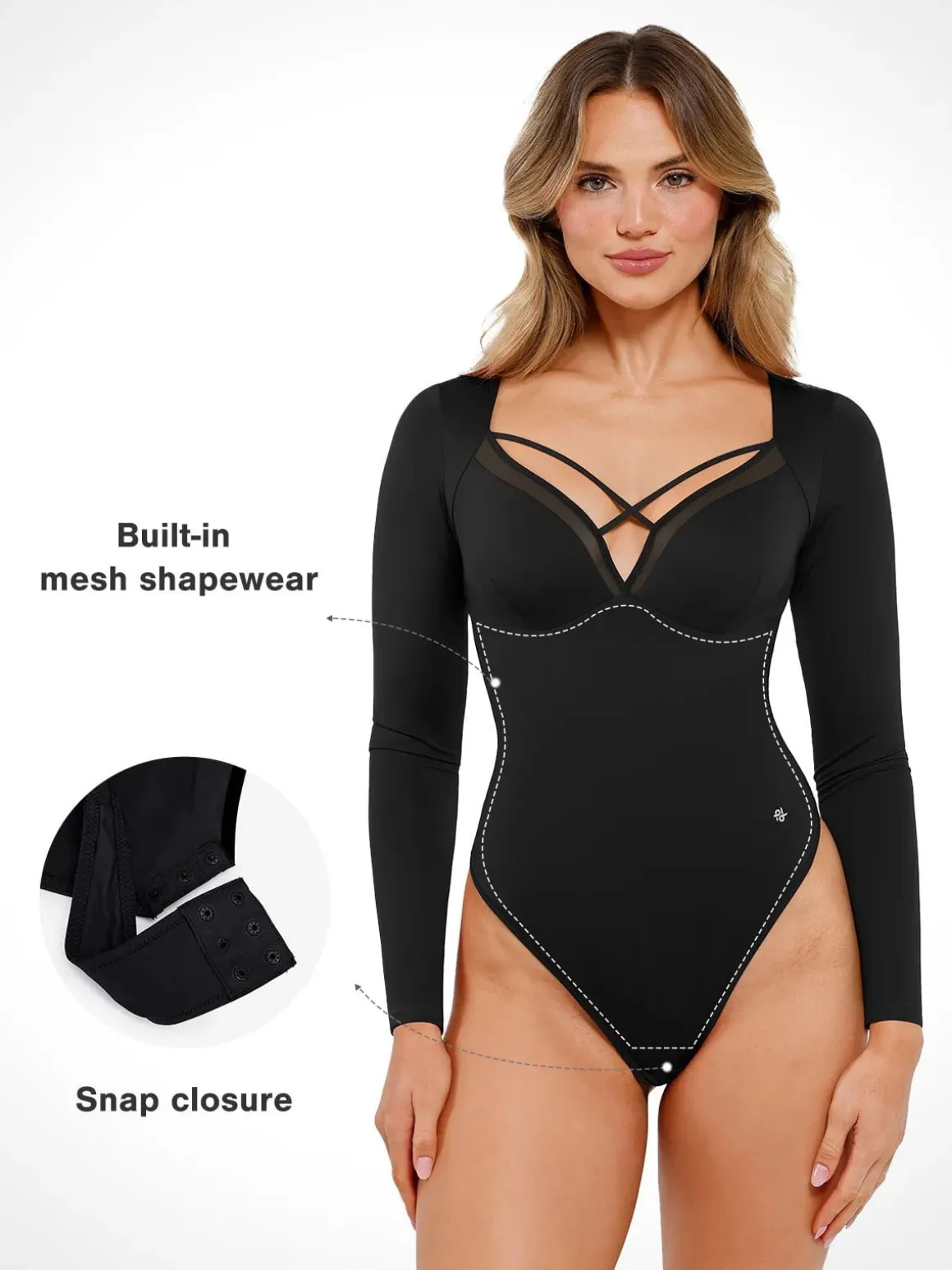 Shapewear Long Sleeve Mesh Inset Tummy Control Bodysuit