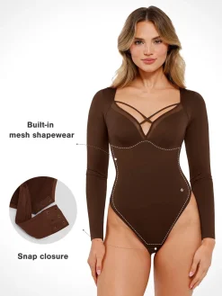 Shapewear Long Sleeve Mesh Inset Tummy Control Bodysuit