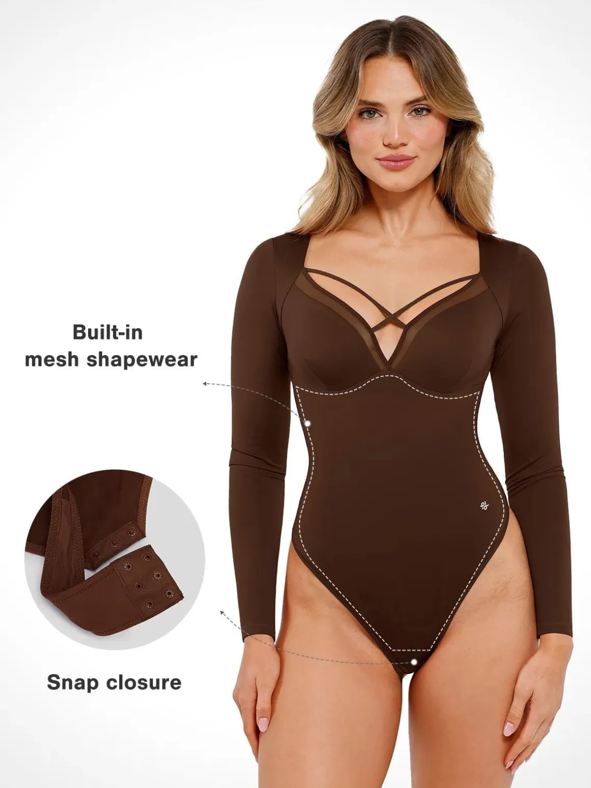 Shapewear Long Sleeve Mesh Inset Tummy Control Bodysuit