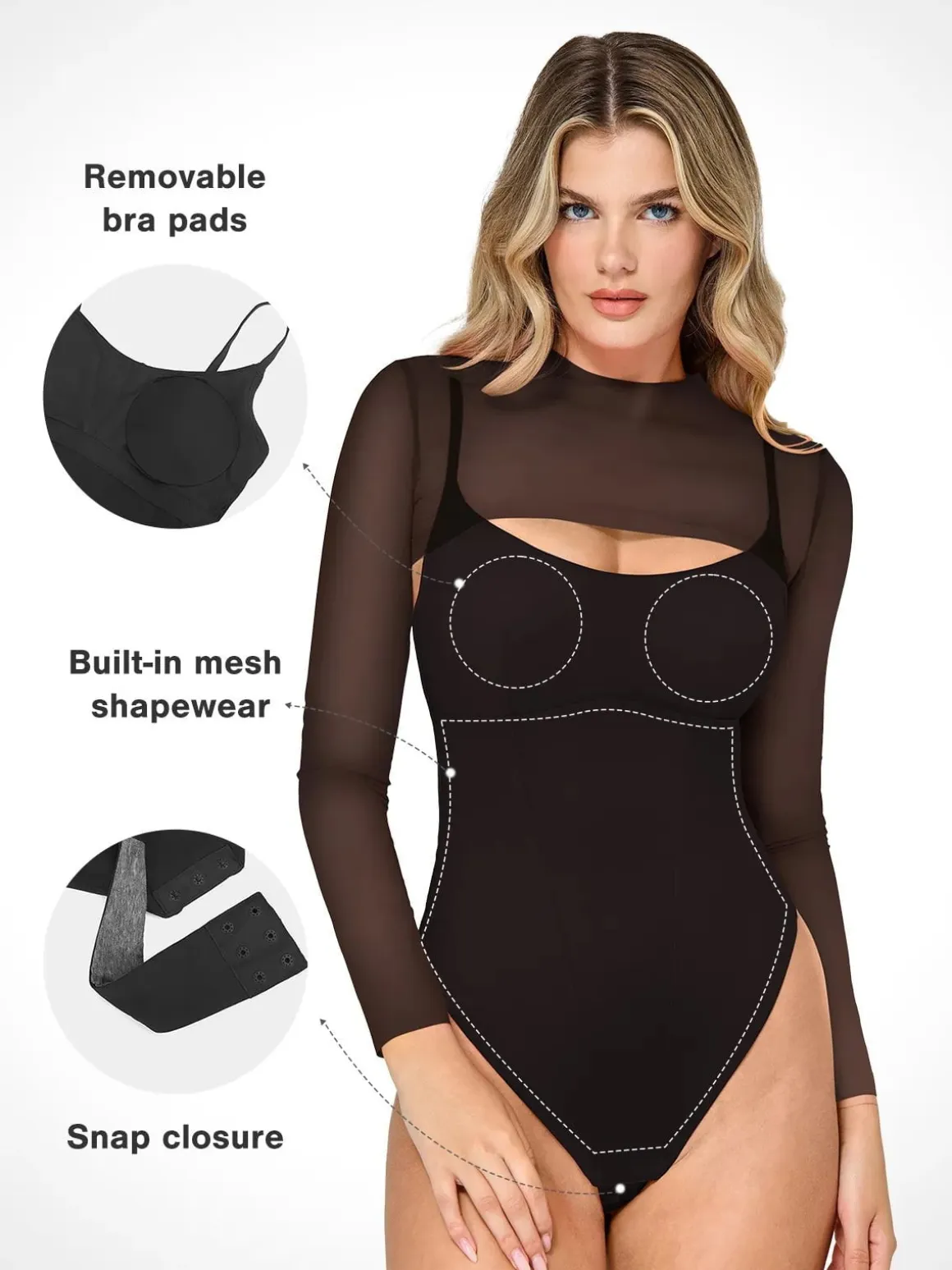 Shapewear Long Sleeve Mesh Shrug Sculpting Bodysuit Set