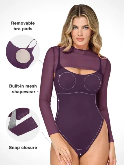 Shapewear Long Sleeve Mesh Shrug Sculpting Bodysuit Set