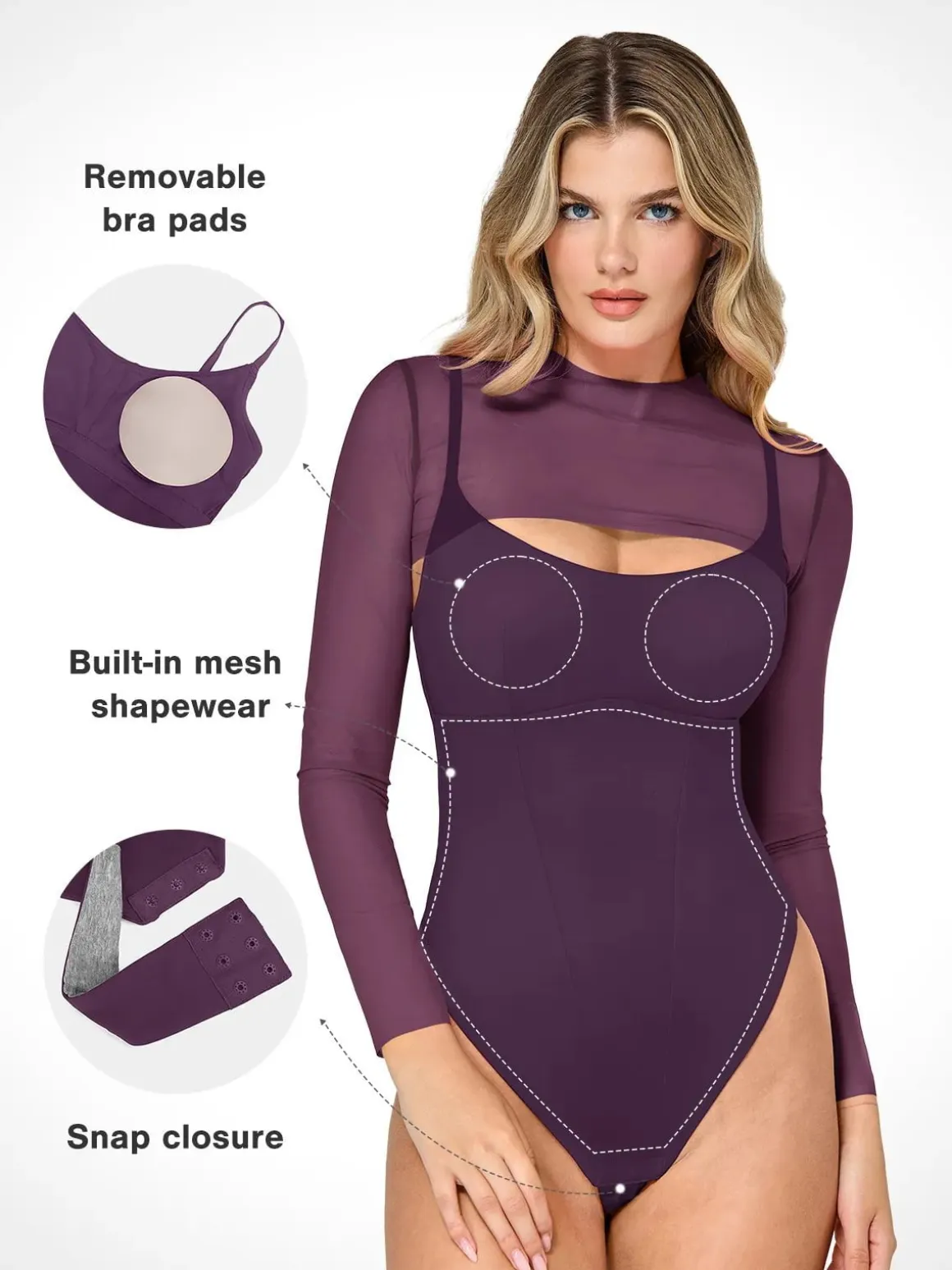 Shapewear Long Sleeve Mesh Shrug Sculpting Bodysuit Set