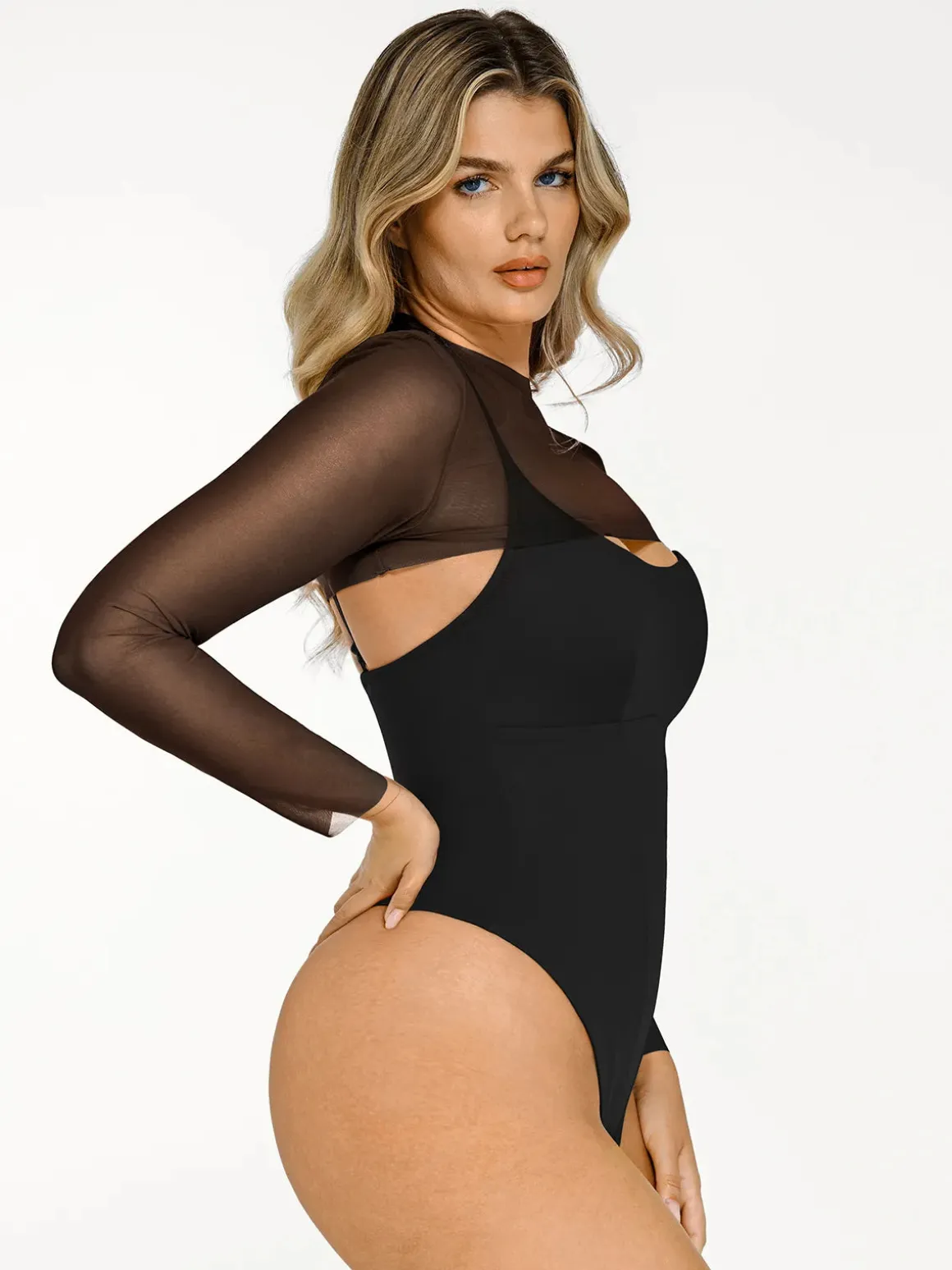 Shapewear Long Sleeve Mesh Shrug Sculpting Bodysuit Set