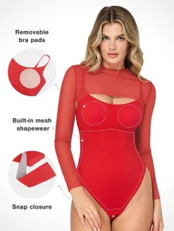 Shapewear Long Sleeve Mesh Shrug Sculpting Bodysuit Set