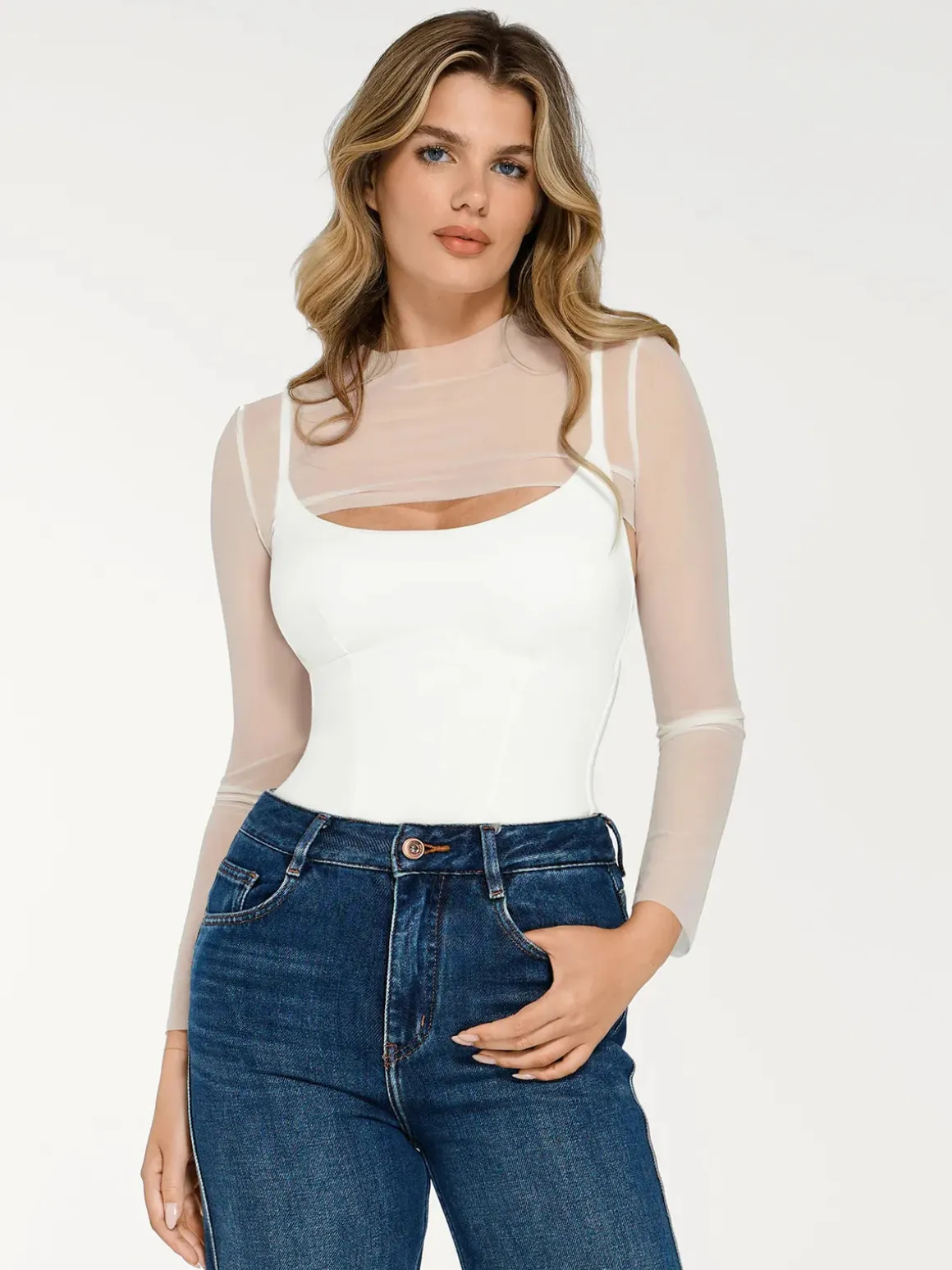 Shapewear Long Sleeve Mesh Shrug Sculpting Bodysuit Set