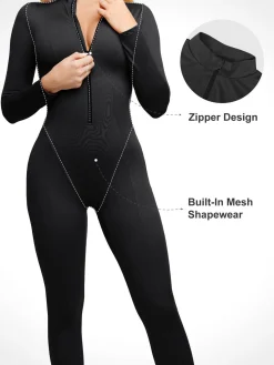 Shapewear Long Sleeve Mock Neck Zip Front Sculpting Jumpsuit