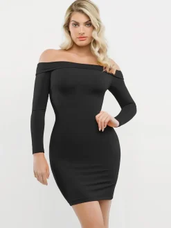 Shapewear Long Sleeve Off-the-Shoulder Bodycon Mini Dress