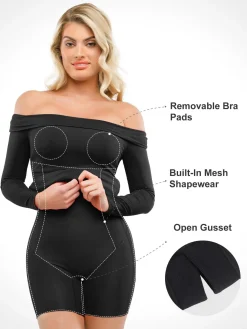 Shapewear Long Sleeve Off-the-Shoulder Bodycon Mini Dress