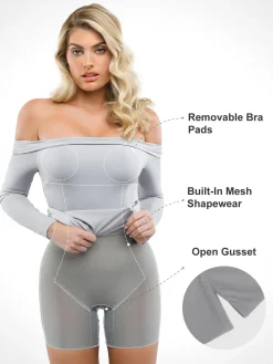 Shapewear Long Sleeve Off-the-Shoulder Bodycon Mini Dress