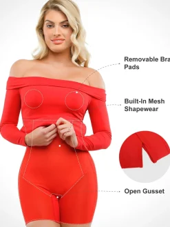 Shapewear Long Sleeve Off-the-Shoulder Bodycon Mini Dress