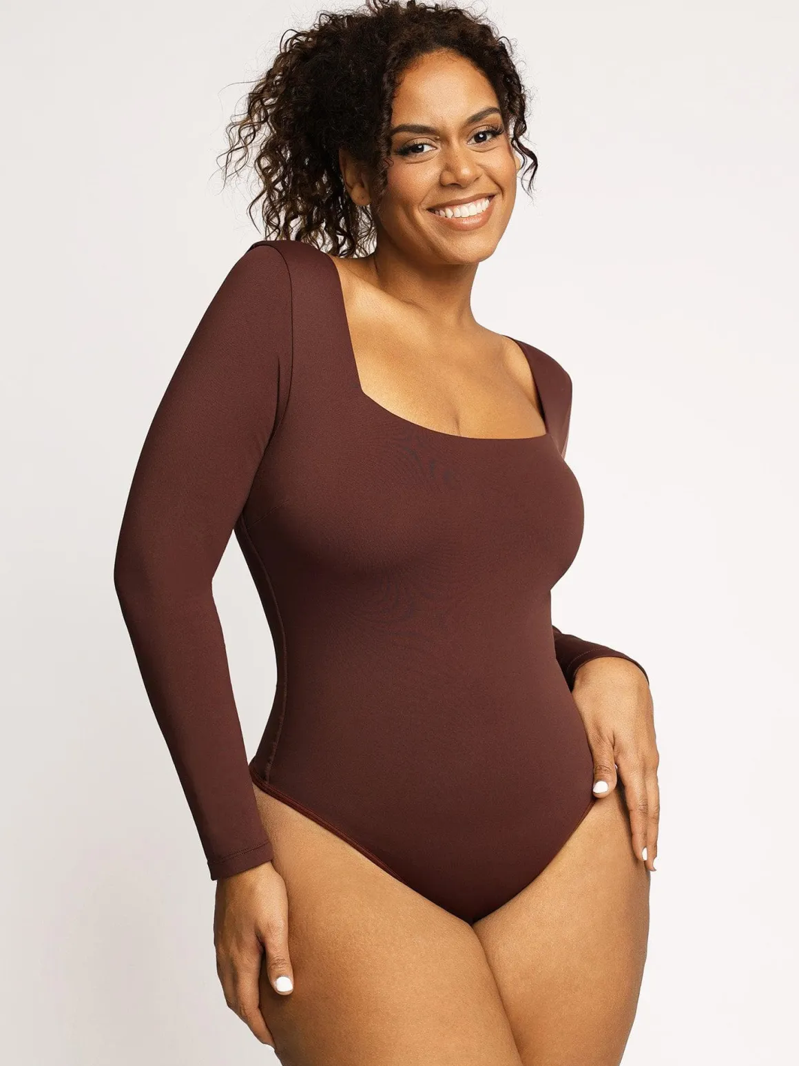 Shapewear Long Sleeve Sculpting Bodysuit Leather Midi Skirt Set