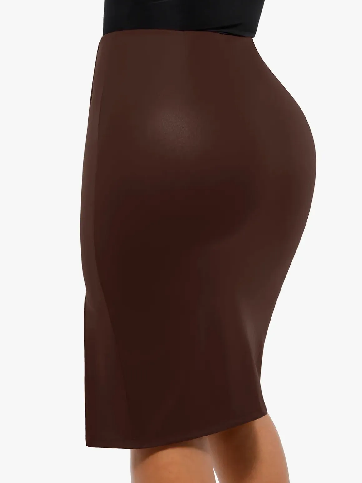 Shapewear Long Sleeve Sculpting Bodysuit Leather Midi Skirt Set
