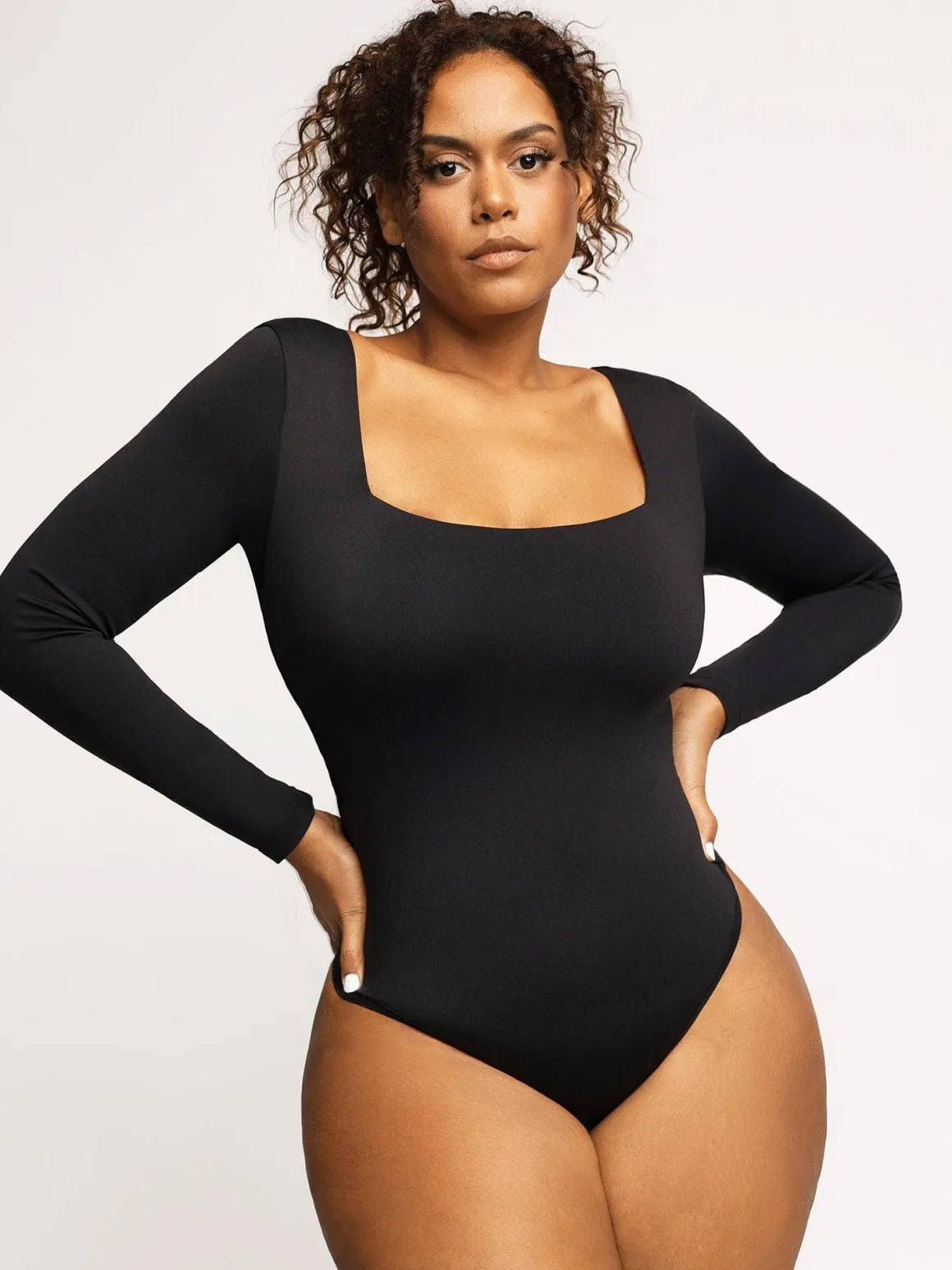 Shapewear Long Sleeve Sculpting Bodysuit Leather Midi Skirt Set