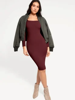 Shapewear Long Sleeve Square Neck Modal Slimming Midi Dress