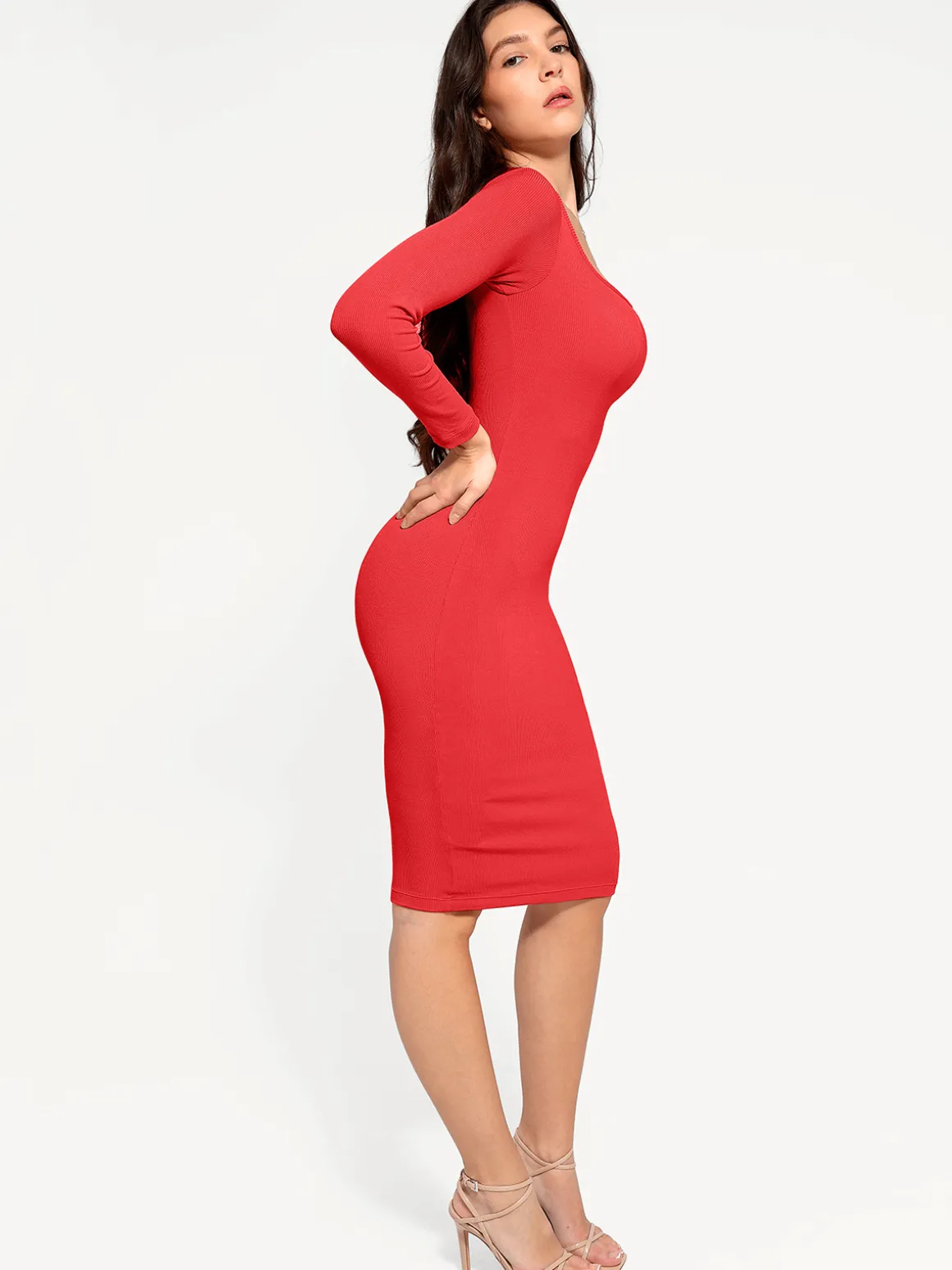 Shapewear Long Sleeve Square Neck Modal Slimming Midi Dress
