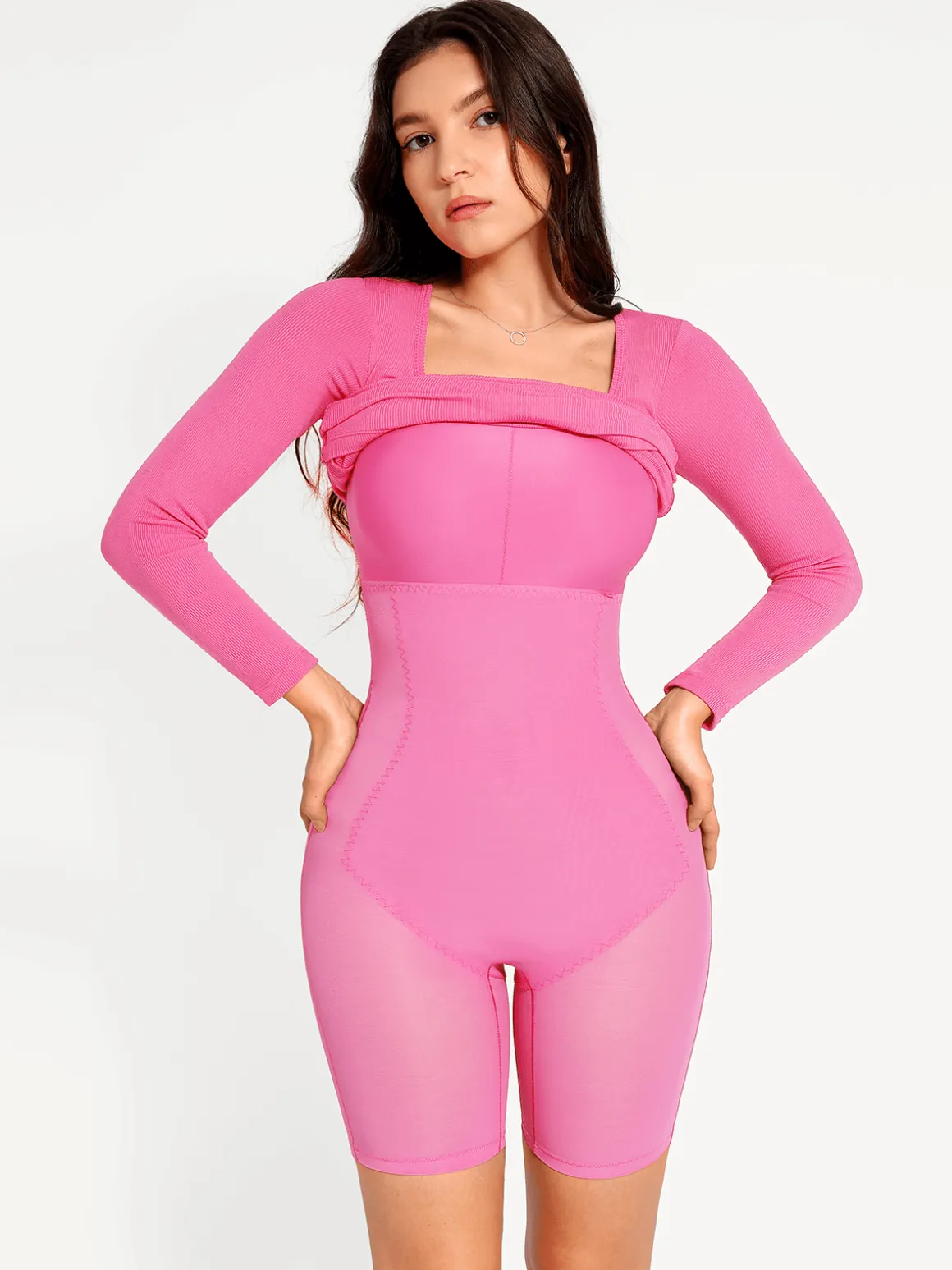 Shapewear Long Sleeve Square Neck Modal Slimming Midi Dress