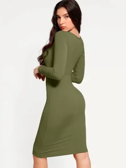 Shapewear Long Sleeve Square Neck Modal Slimming Midi Dress