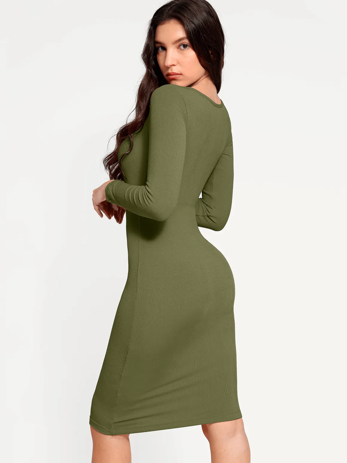Shapewear Long Sleeve Square Neck Modal Slimming Midi Dress