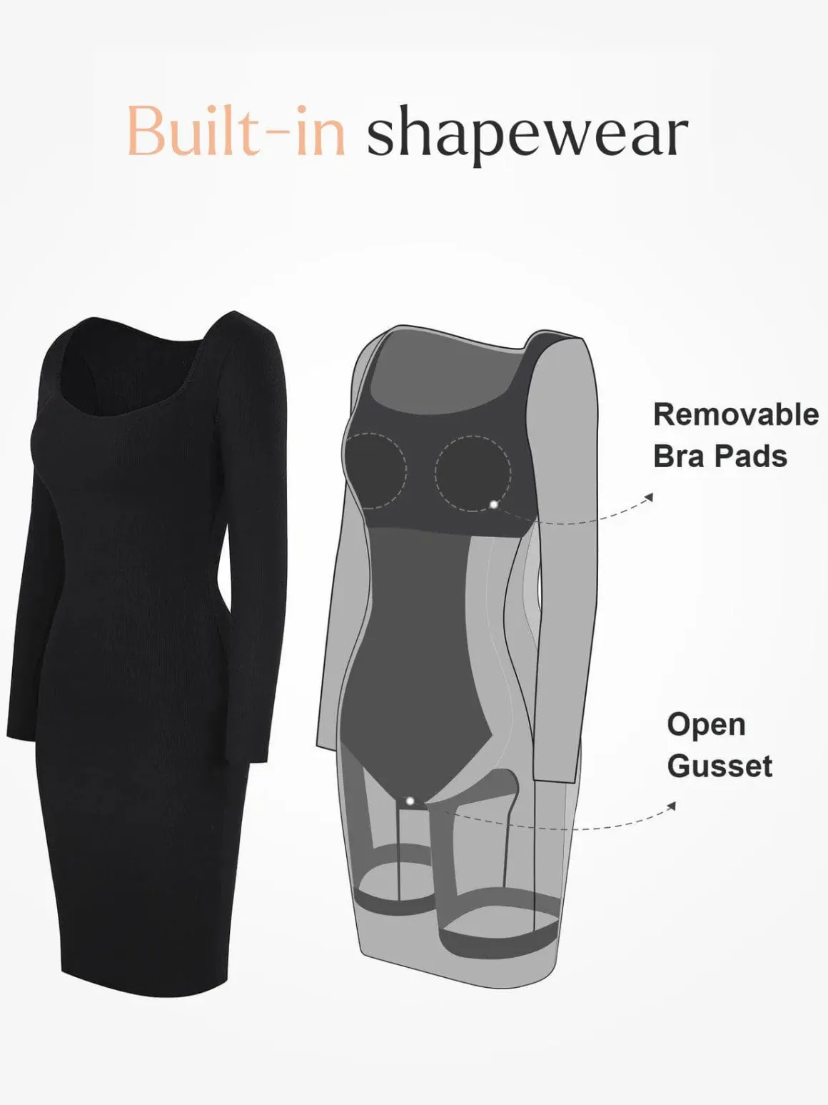 Shapewear Long Sleeve Square Neck Modal Slimming Midi Dress