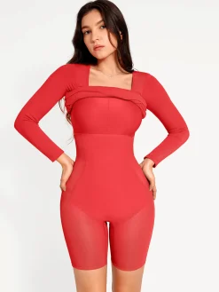 Shapewear Long Sleeve Square Neck Modal Slimming Midi Dress