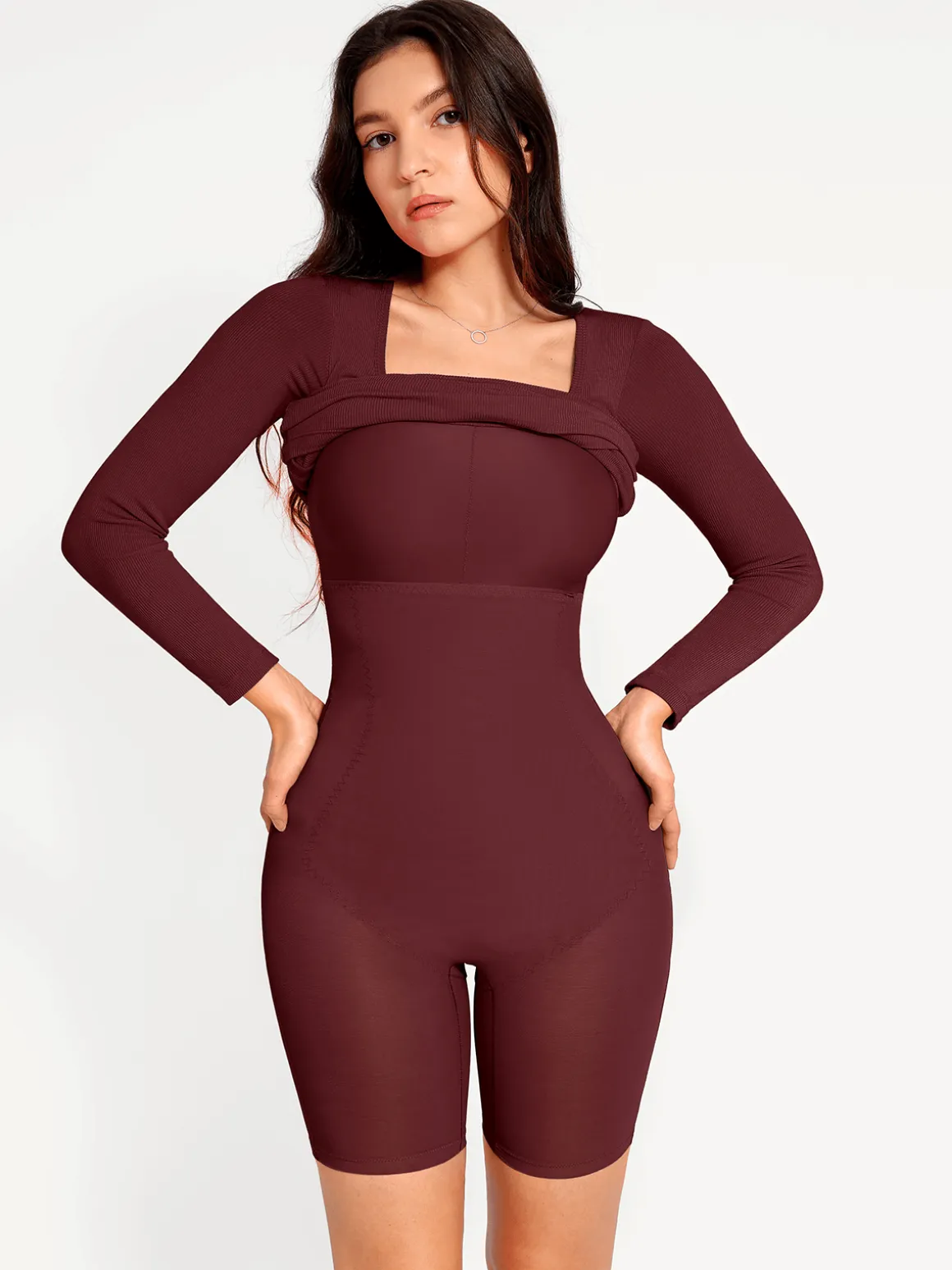 Shapewear Long Sleeve Square Neck Modal Slimming Midi Dress