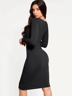 Shapewear Long Sleeve Square Neck Modal Slimming Midi Dress