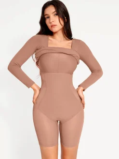 Shapewear Long Sleeve Square Neck Modal Slimming Midi Dress