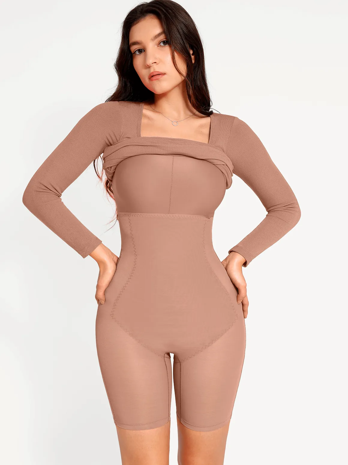 Shapewear Long Sleeve Square Neck Modal Slimming Midi Dress