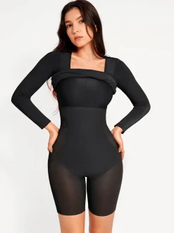 Shapewear Long Sleeve Square Neck Modal Slimming Midi Dress