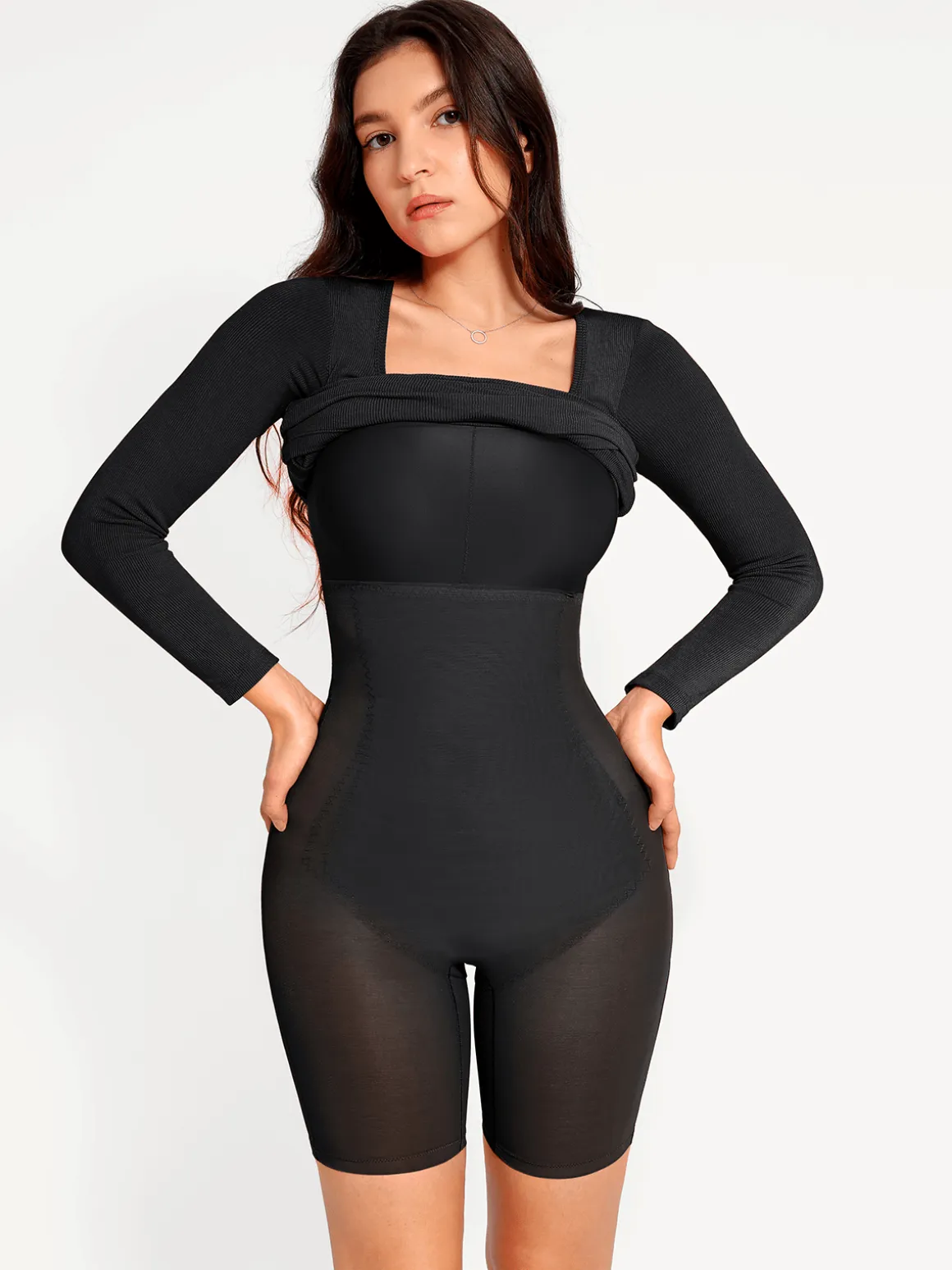 Shapewear Long Sleeve Square Neck Modal Slimming Midi Dress