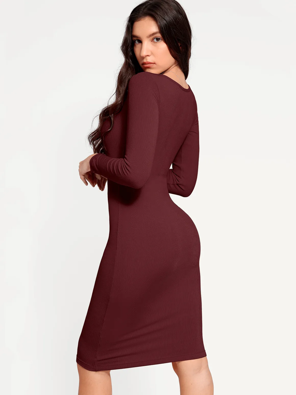 Shapewear Long Sleeve Square Neck Modal Slimming Midi Dress