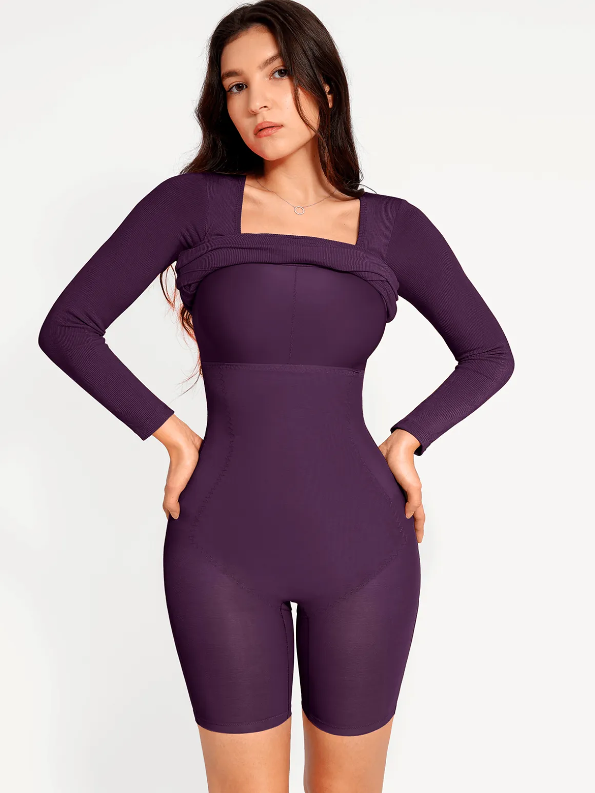 Shapewear Long Sleeve Square Neck Modal Slimming Midi Dress