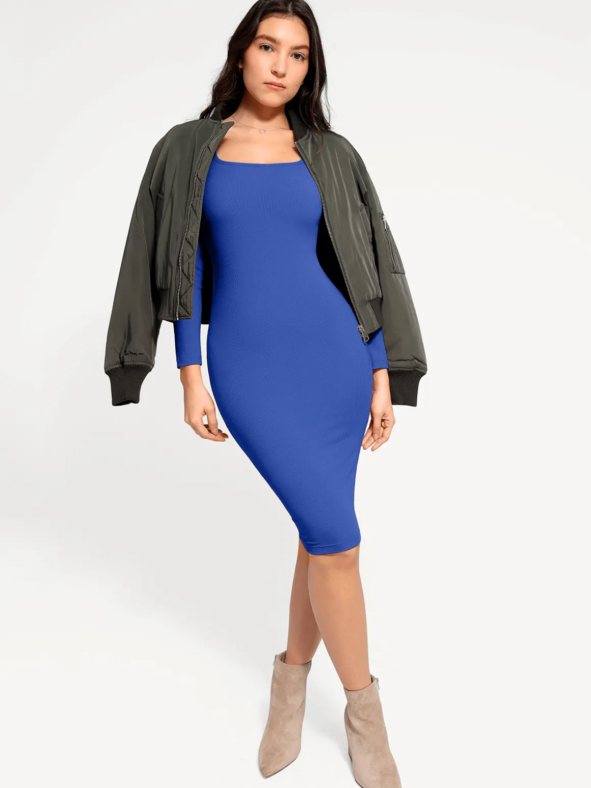 Shapewear Long Sleeve Square Neck Modal Slimming Midi Dress