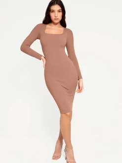 Shapewear Long Sleeve Square Neck Modal Slimming Midi Dress