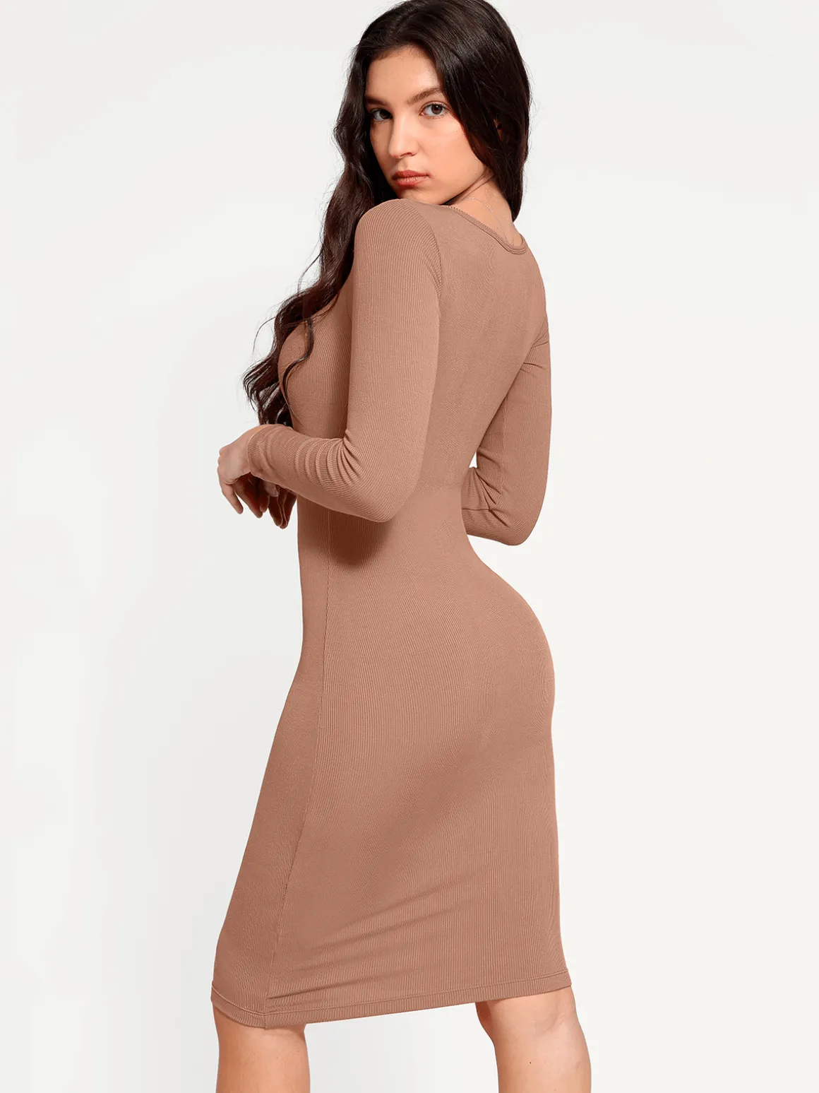 Shapewear Long Sleeve Square Neck Modal Slimming Midi Dress