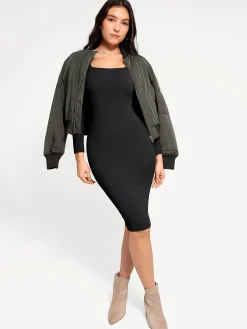 Shapewear Long Sleeve Square Neck Modal Slimming Midi Dress