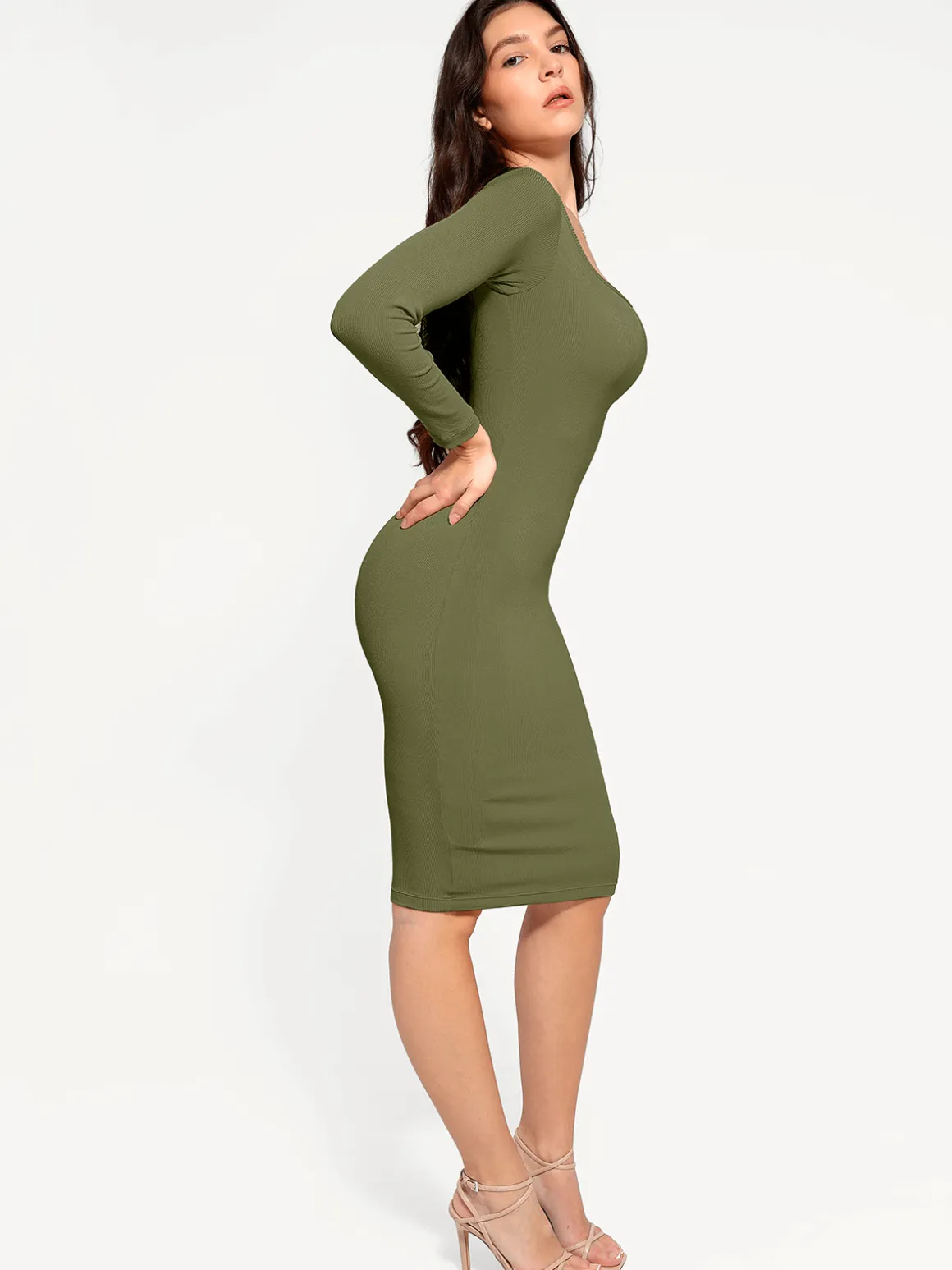 Shapewear Long Sleeve Square Neck Modal Slimming Midi Dress