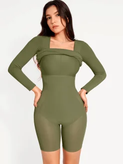 Shapewear Long Sleeve Square Neck Modal Slimming Midi Dress