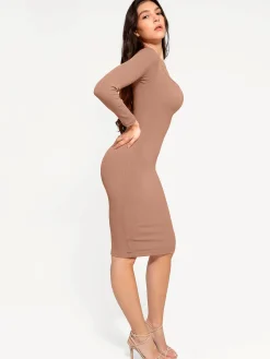 Shapewear Long Sleeve Square Neck Modal Slimming Midi Dress